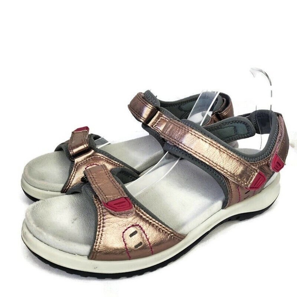 Hotter Sandals WALK II Rose Gold Leather Hook and Loop Sport Comfort